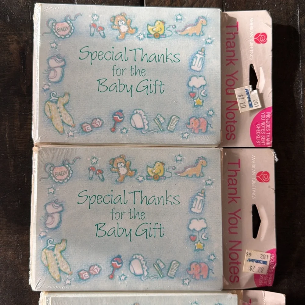 3 packages of vintage American Greetings baby gift thank you cards.